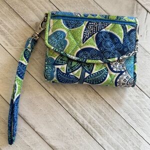 Vera‎ Bradley Wristlet Clutch Wallet, Blue Green, Wrist Strap